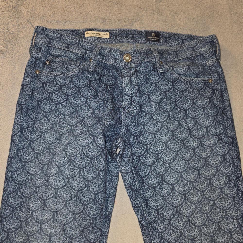 AG Adriano Goldschmied The Legging Ankle Skinny Jeans Blue Scallop Print 28R